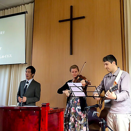 Worshipping at Japanese morning service